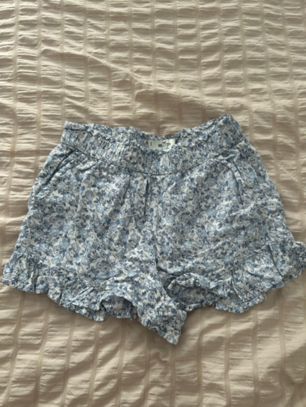 Hollister Light Blue Floral Ruffle High-Waist Shorts